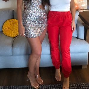 Super down red joggers